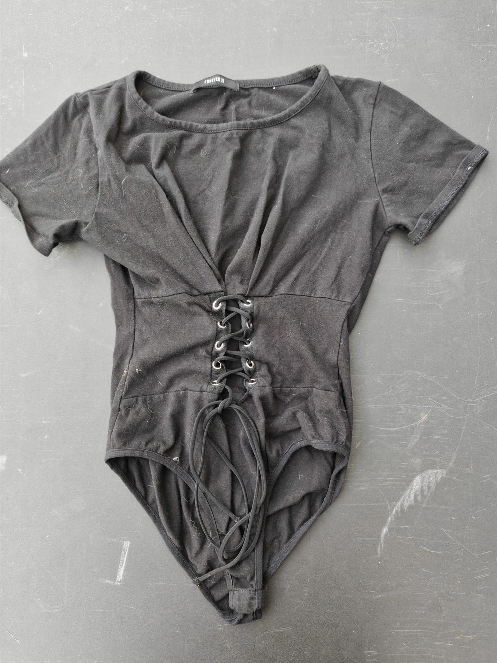 Forever 21 Black Lace-Up Women's One-Piece Bodysuit